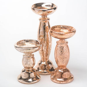 Richland 11.25” Unique Rose Gold Mercury Glass Pillar Candle Holder