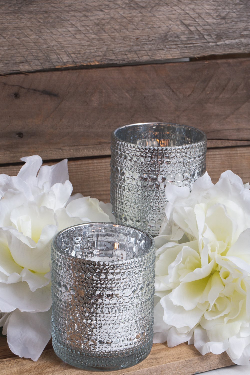 richland mercury candle holder pearly silver small set of 6