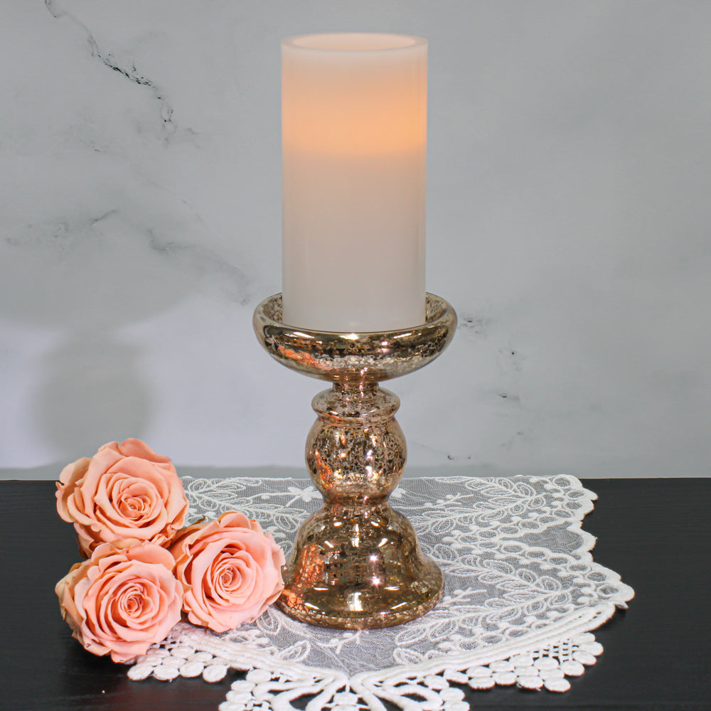 Richland 6.5” Unique Rose Gold Mercury Glass Pillar Candle Holder