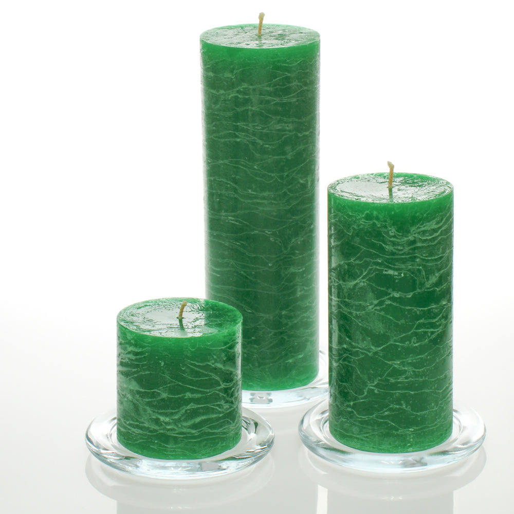 Richland Rustic Pillar Candle 3"x3", 3"x6" & 3"x9" Dark Green Set of 36