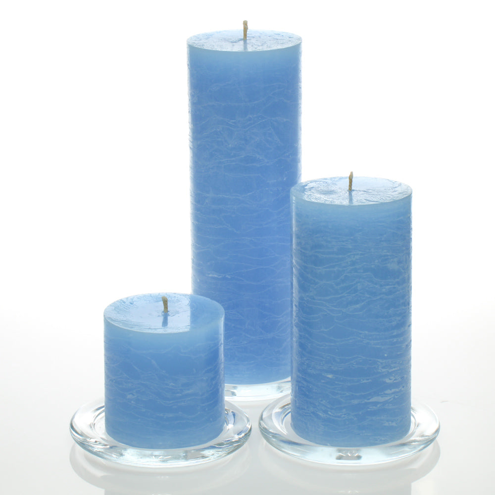 Richland Rustic Pillar Candle 3" x "3, 3" x 6" & 3"x 9" Light Blue Set of 3