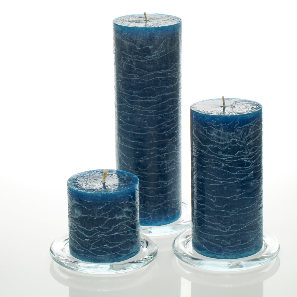 Richland Rustic Pillar Candle 3" x "3, 3" x 6" & 3"x 9" Navy Blue Set of 3