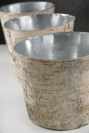birch bark centerpiece vase 7in zinc planter