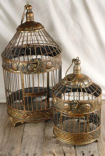 Vintage Brass Round Bird Cages Set of 2