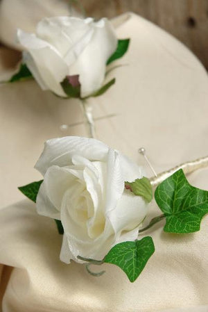 Silk Rose Boutonnieres White  Set of 2