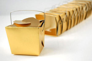 12 Tiny Gold Metallic Takeout Boxes  8oz
