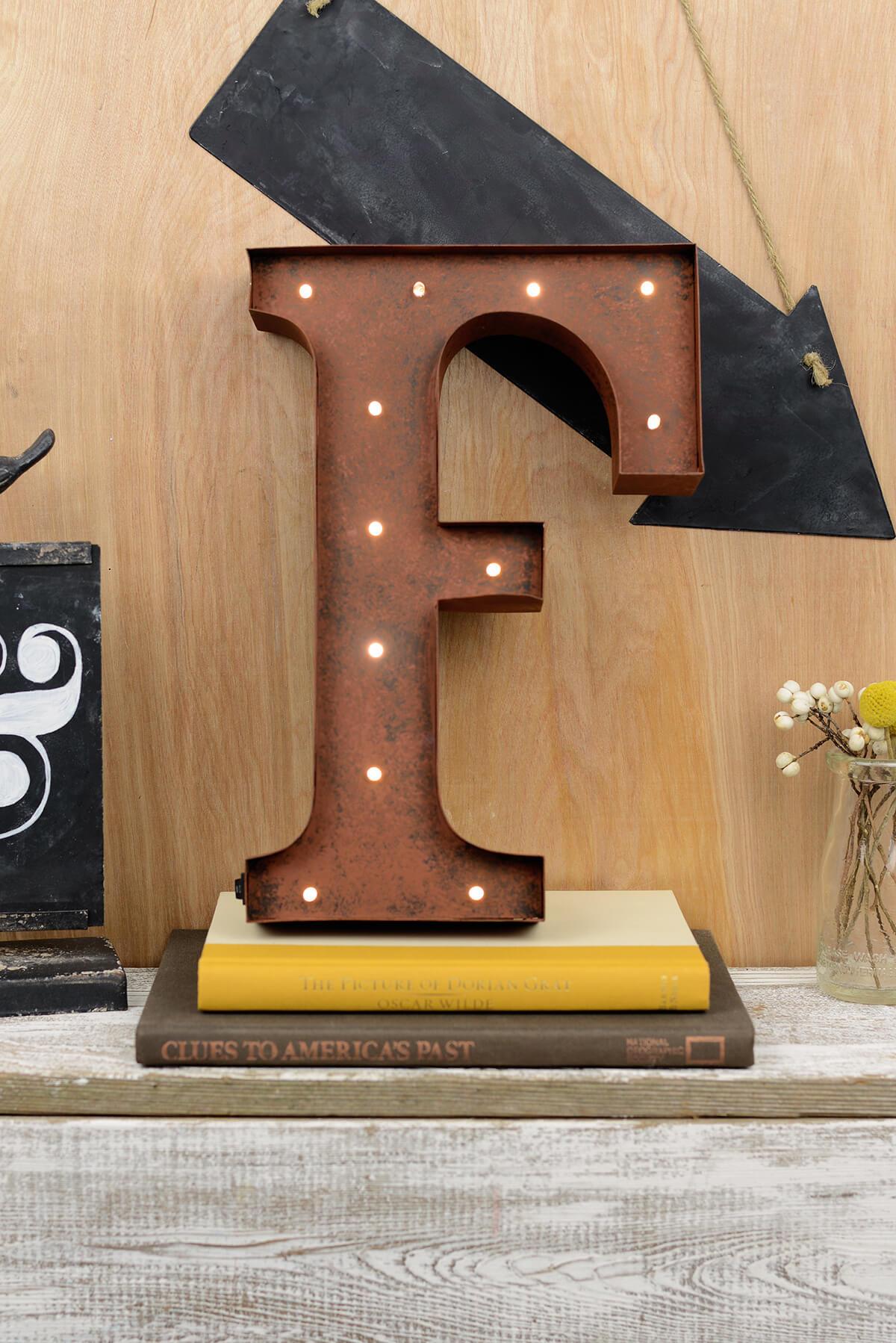 Letters Lighted 12in Rustic F