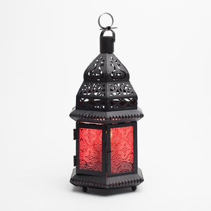 richland hanging moroccan metal lantern with red embossed glass
