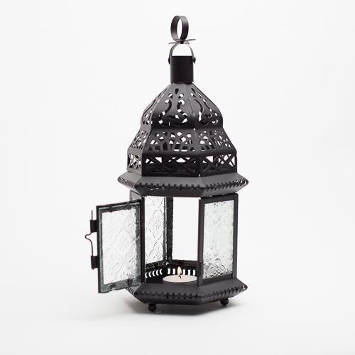 richland hanging moroccan metal lantern with clear embossed glass