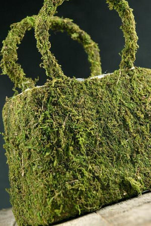 Natural Preserved Moss Covered Purse Planter 8-3/4in