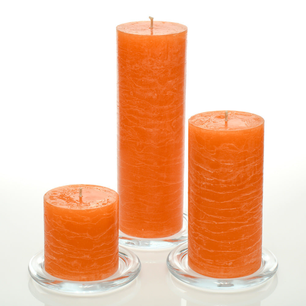 Richland Rustic Pillar Candle 3" x "3, 3" x 6" & 3"x 9" Orange Set of 36