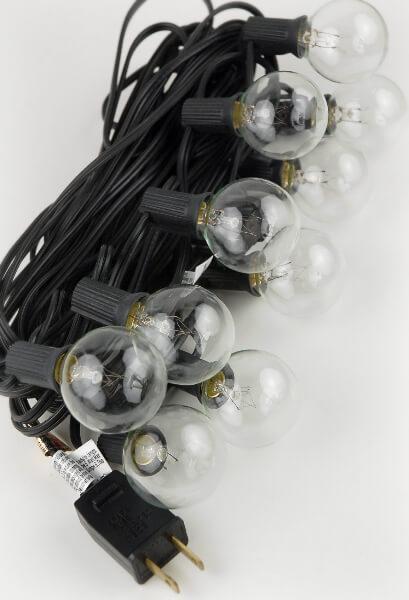 Outdoor Patio String Light Set 10 Socket G40 Clear Globe Bulbs, 31ft Black Cord E12 C7 Base