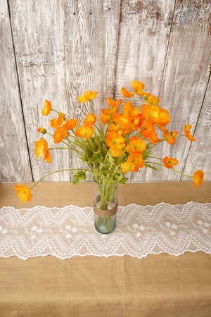 12 Orange Poppy Flowers Silk Flowers