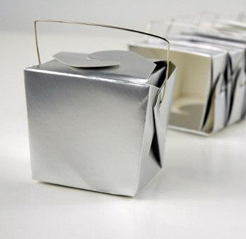 12 tiny silver takeout boxes 8oz 2 5in