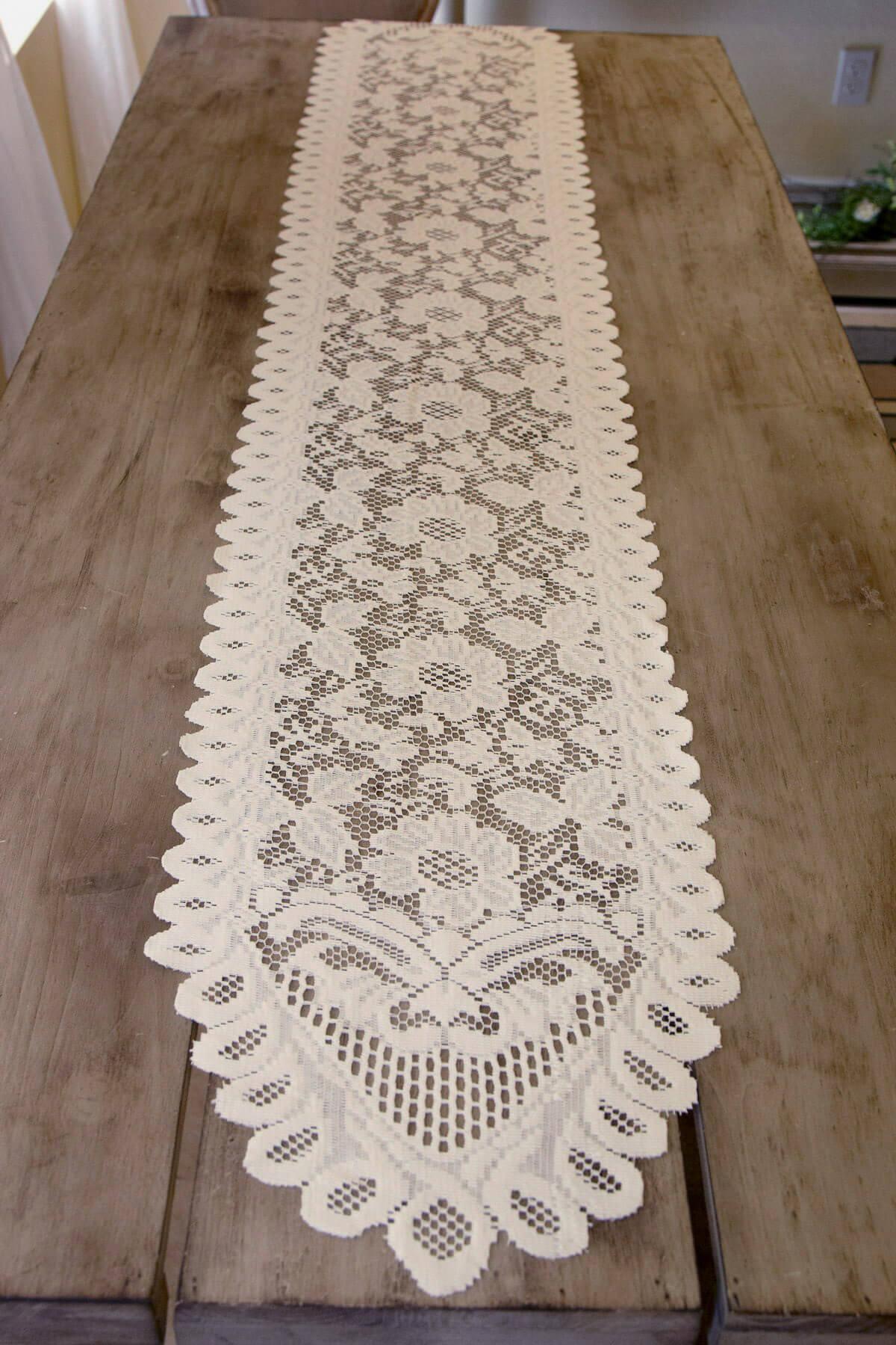 Ivory Lace Table Runner & Chair Sash 13 x 76in