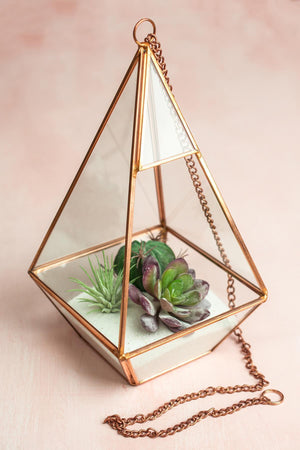 copper hanging 9 hexagonal based glass metal terrarium