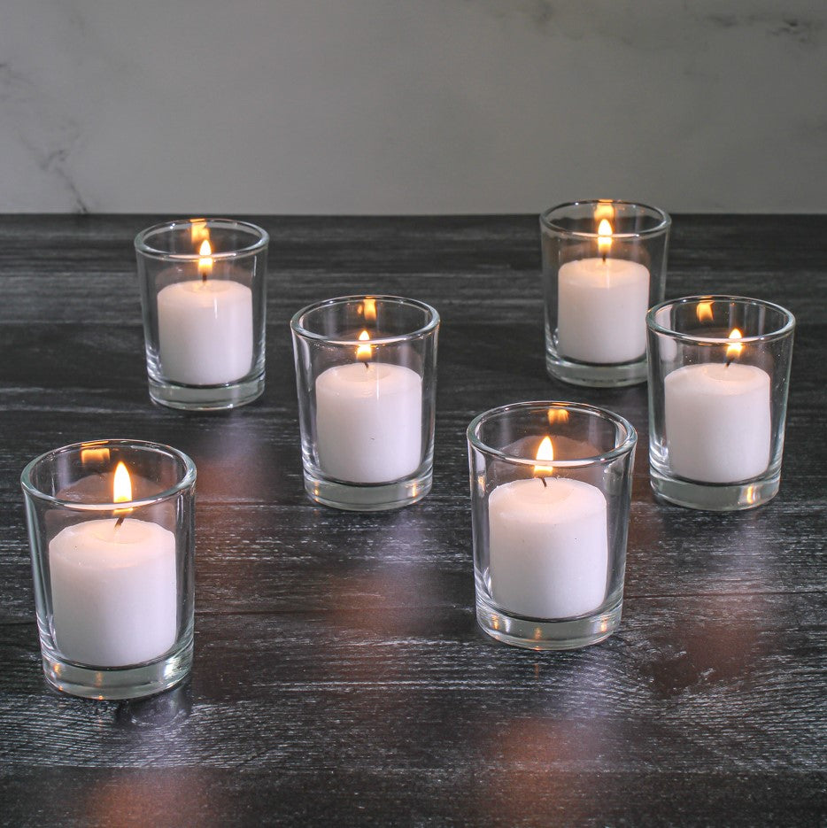 Set of 12 White Votive Candles Clear Glass Filled Unscented Soy Wax Candle  for